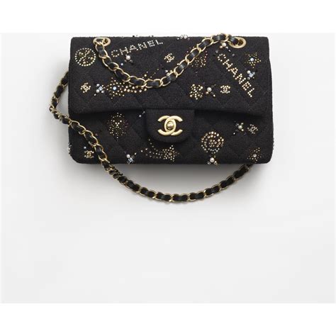 chanel 25cm black calf leather bag with gold hardware|Small Classic Handbag Grained Calfskin & Gold.